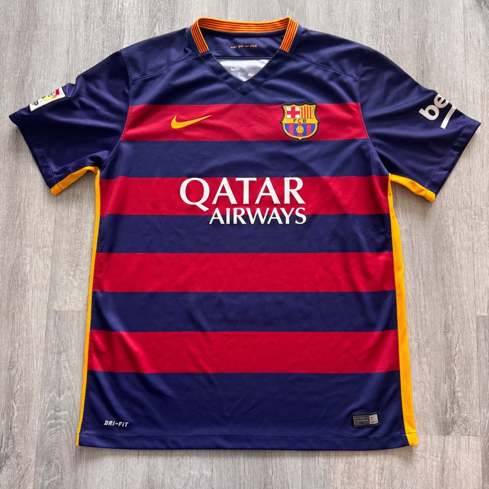 Nike FC Barcelona 2015 2016 Home Jersey Blue Red Qatar Airways 658794-422 Mens L